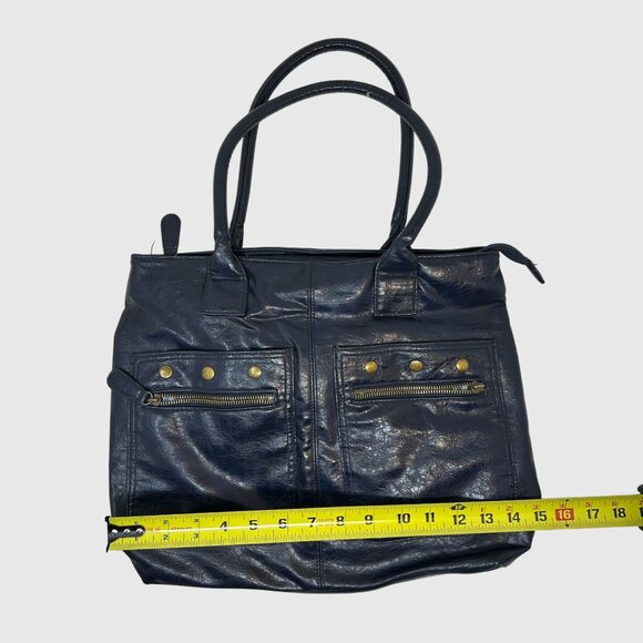 Mark Women’s Large Navy Faux Leather Tote Bag with Front Zip Pockets - Picture 5 of 14